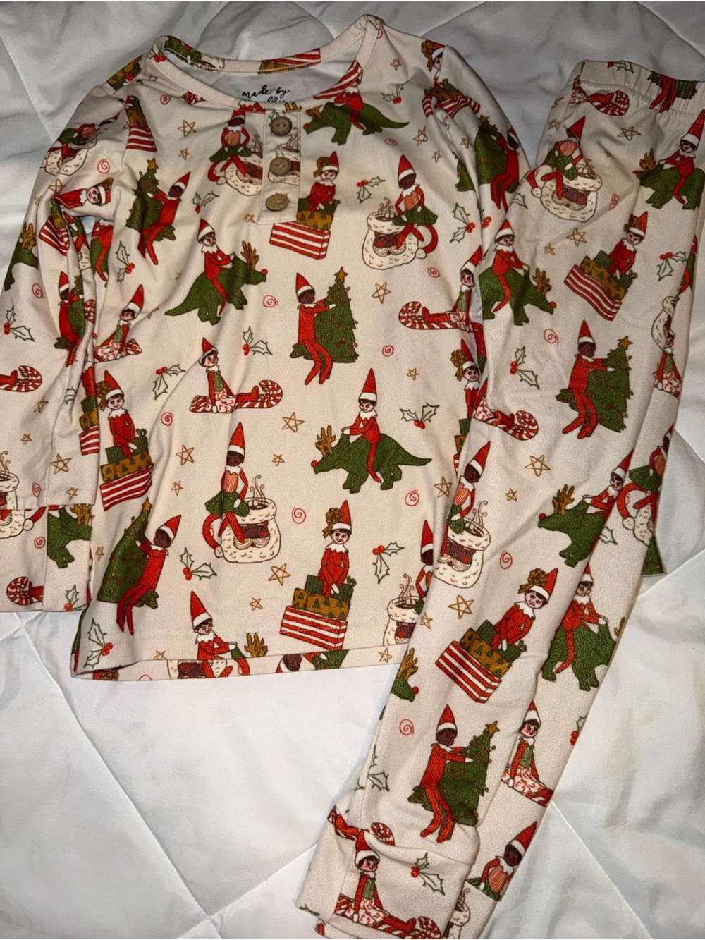 Made By Molly | Holiday Elf Print Pajama Set - Red & Green, size 4T
